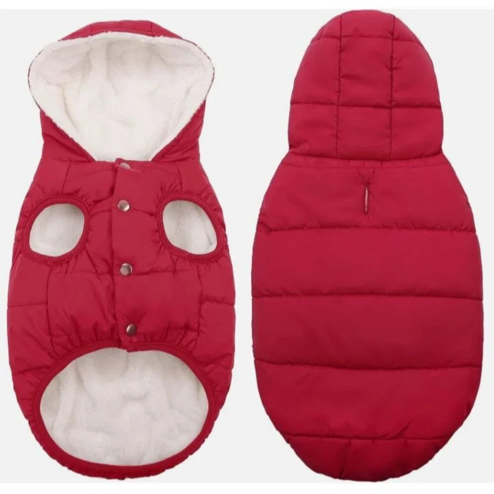 SAWMONG Dog Fleece Hoodie Red Small, (missing 1 snap)